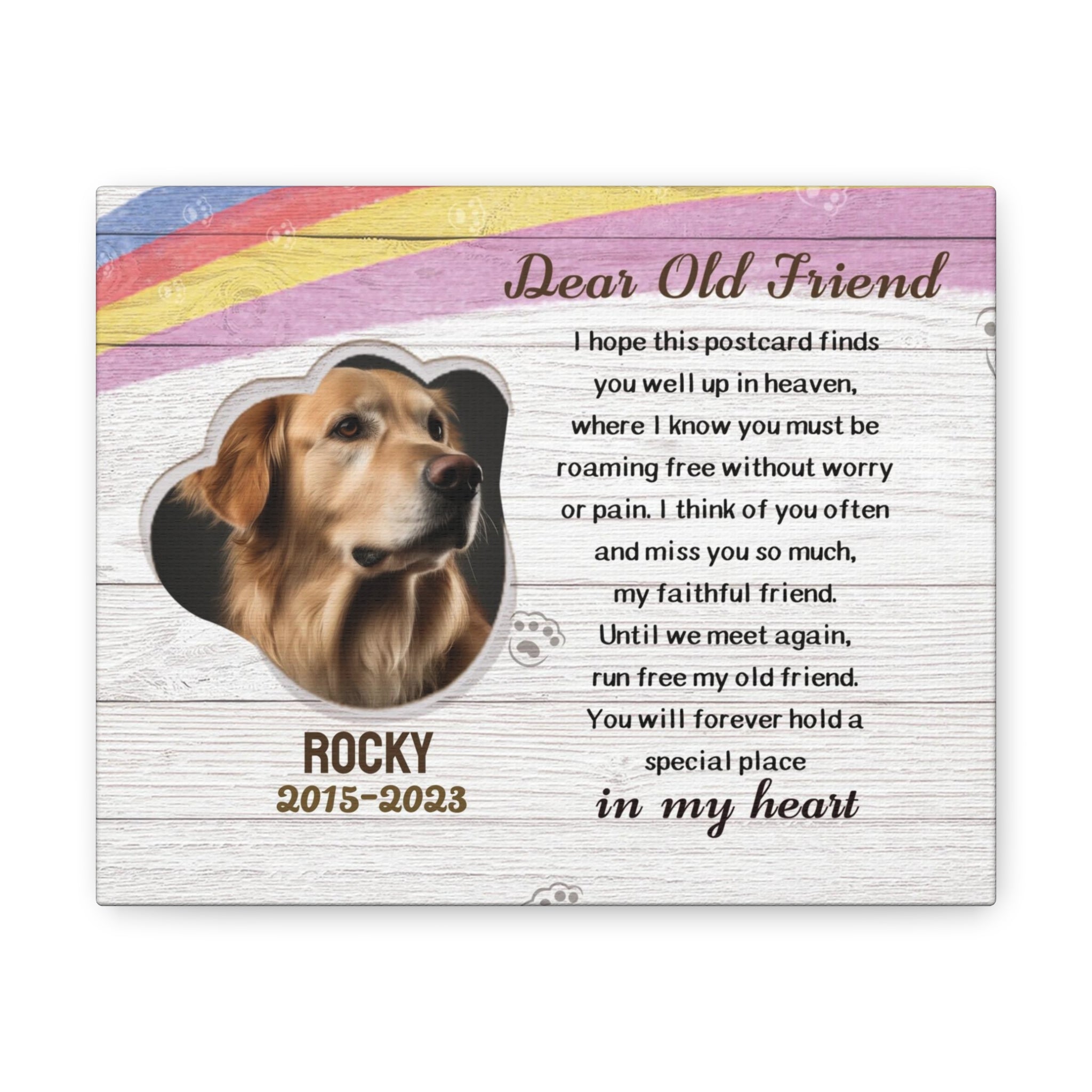 Dear Old Friend - Personalized Canvas Print Pet Memorial