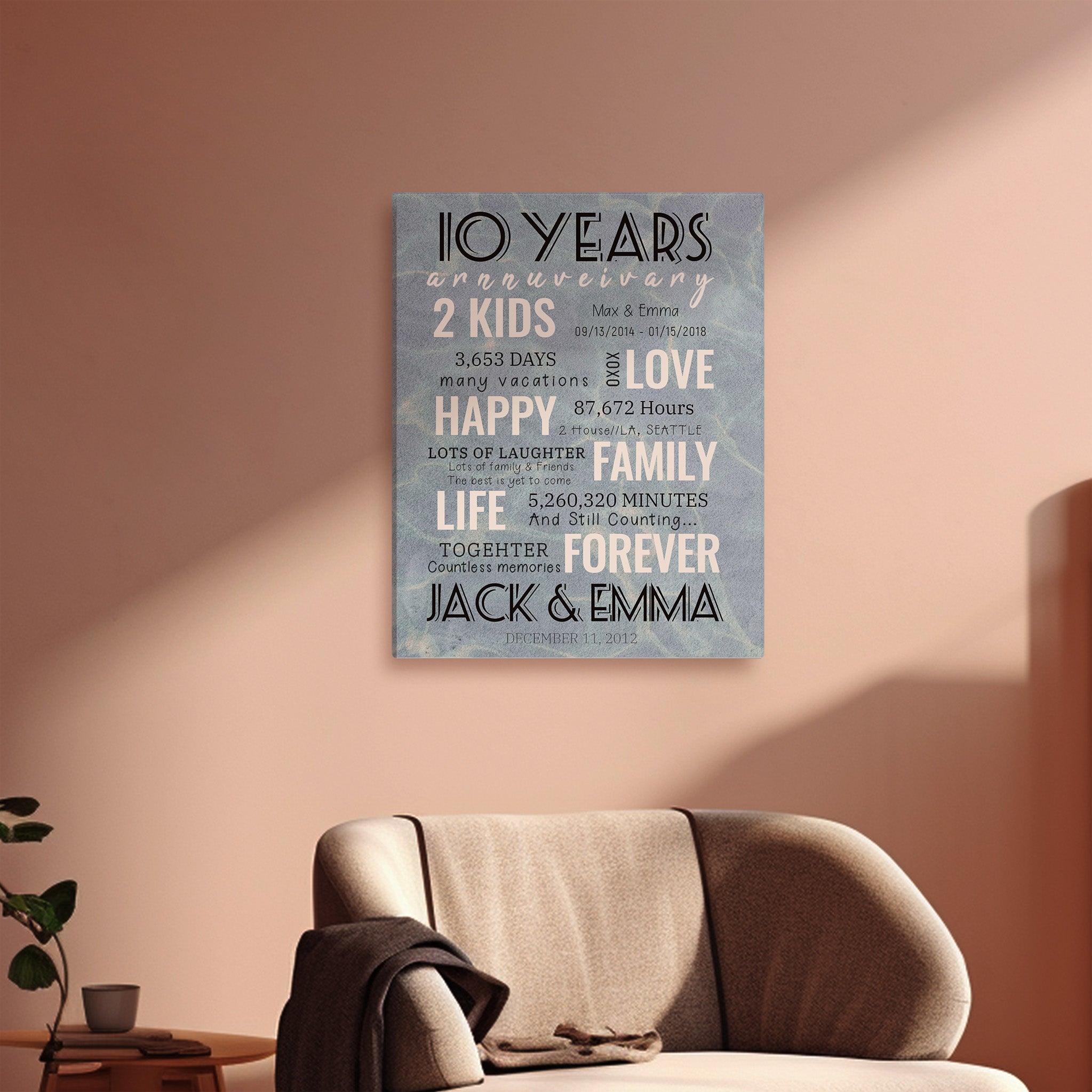 10 Year Milestone Anniversary - Personalized Canvas Print Anniversary Gifts