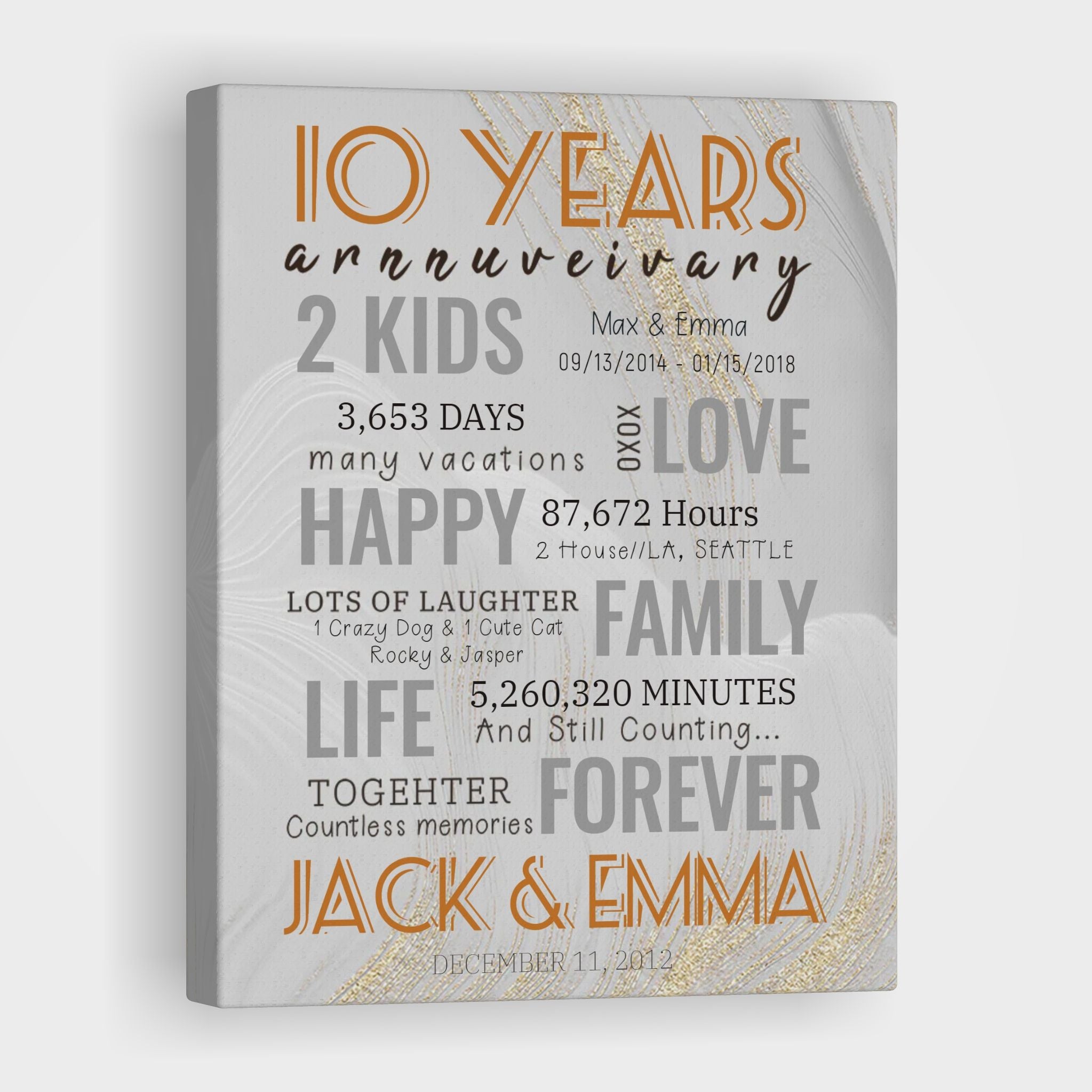 10 Year Milestone Anniversary - Personalized Canvas Print Anniversary Gifts