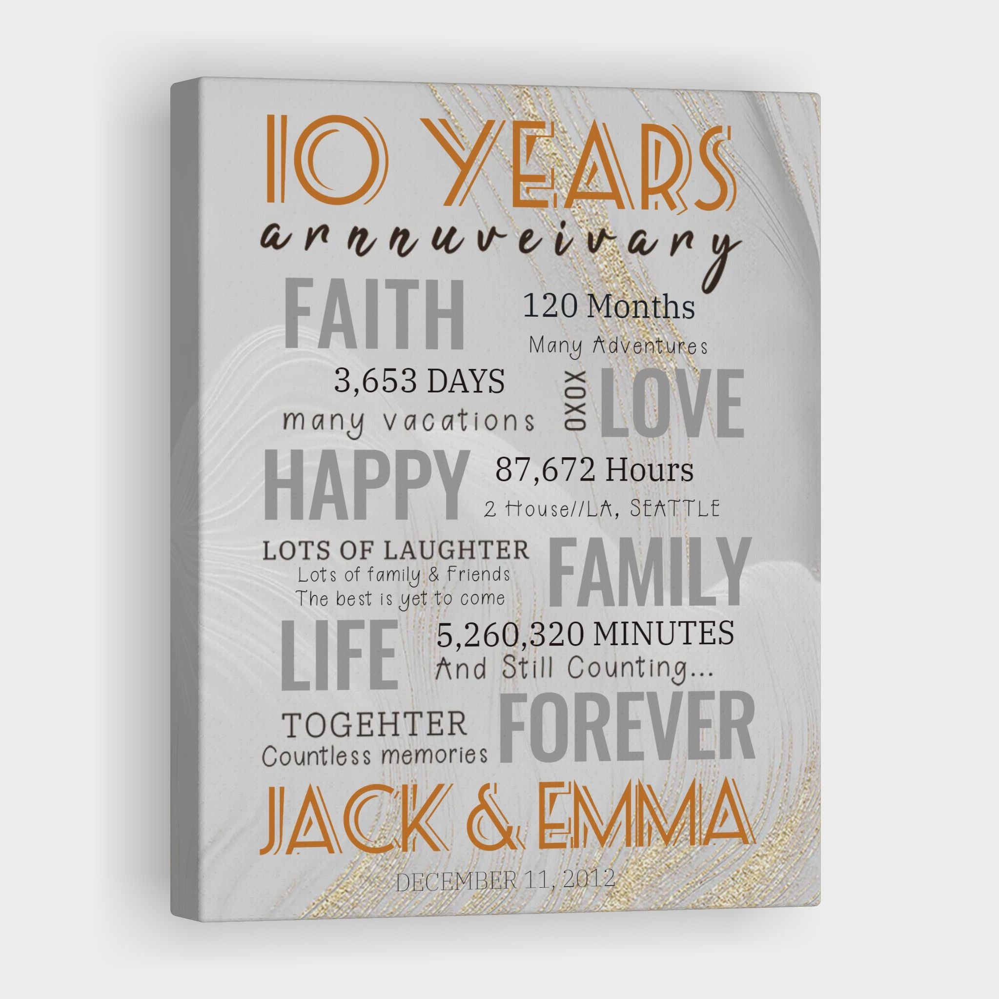 10 Year Milestone Anniversary - Personalized Canvas Print Anniversary Gifts