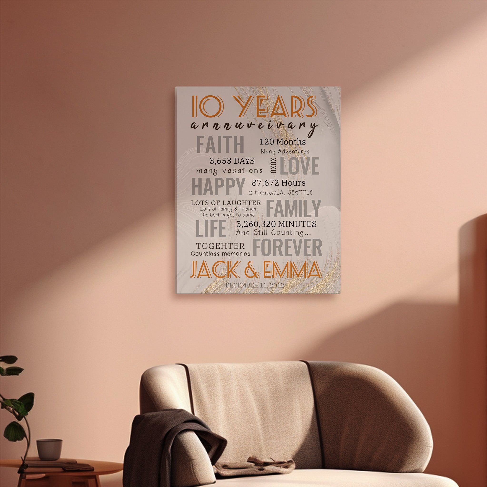 10 Year Milestone Anniversary - Personalized Canvas Print Anniversary Gifts