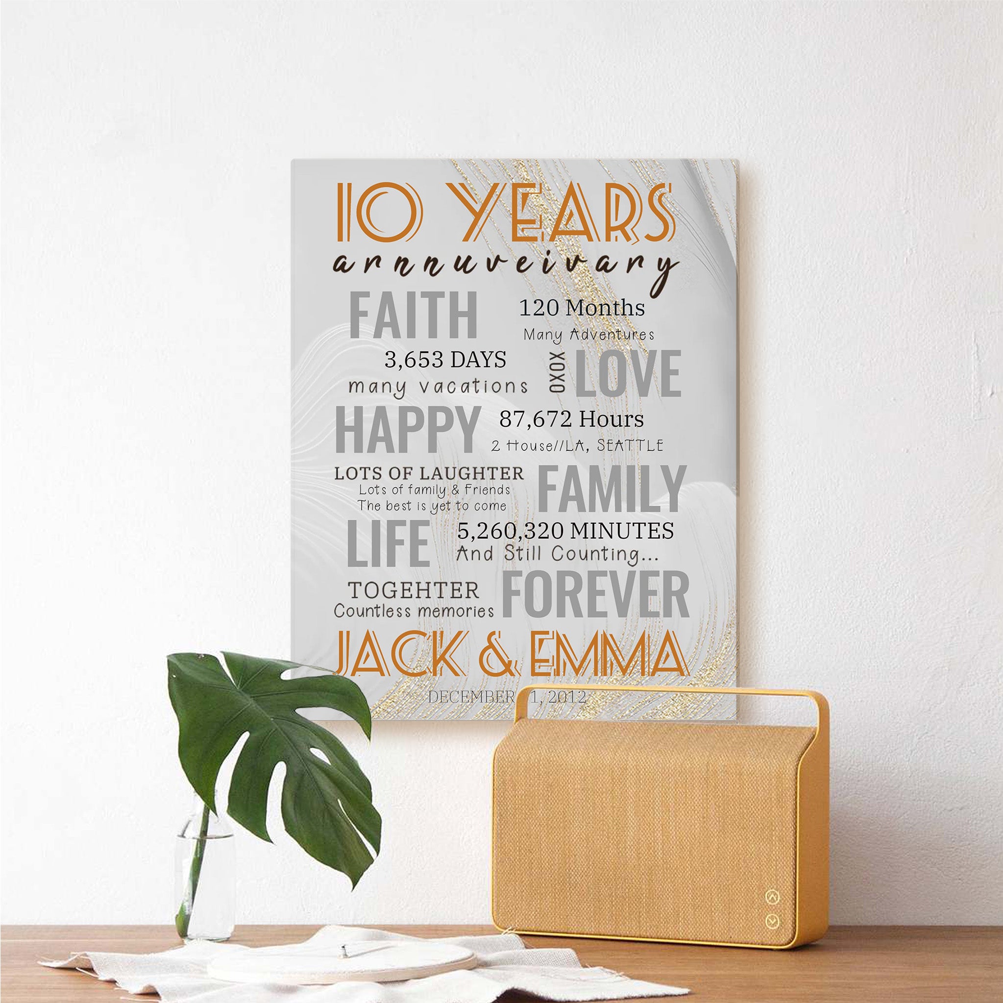 10 Year Milestone Anniversary - Personalized Canvas Print Anniversary Gifts