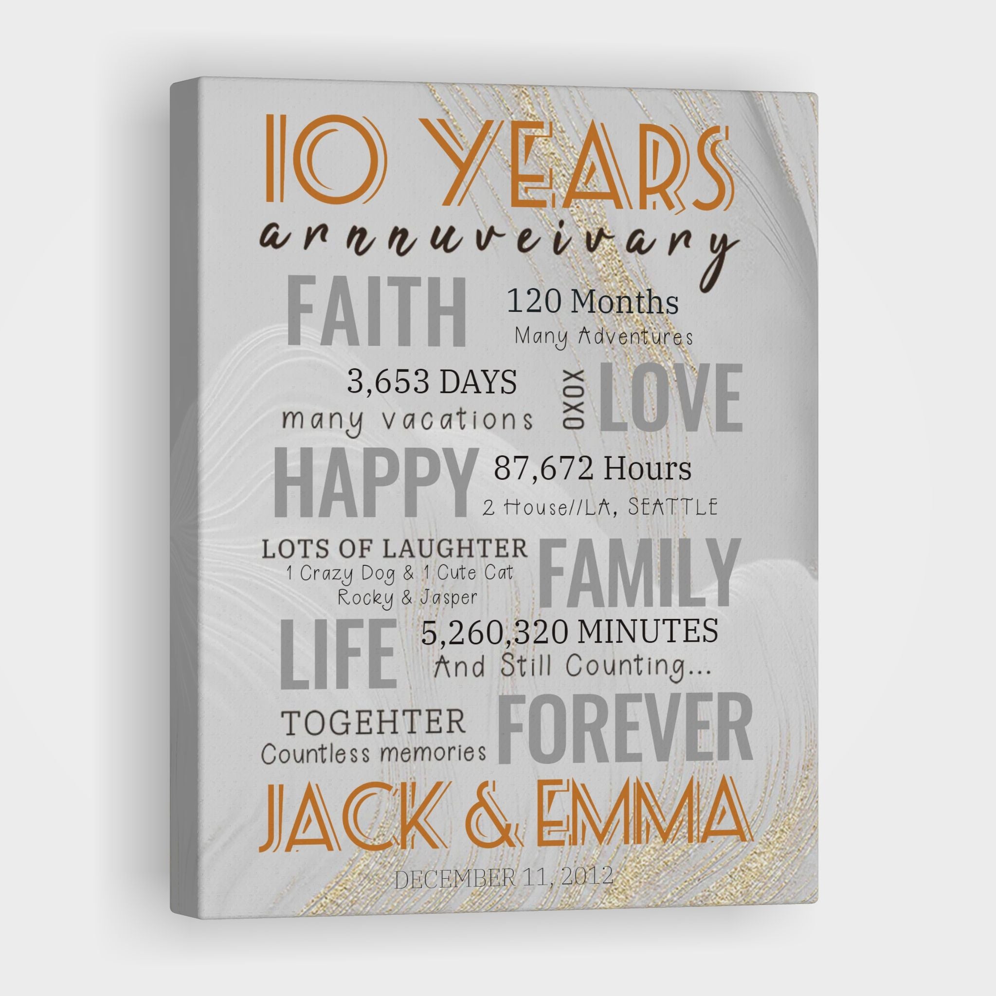 10 Year Milestone Anniversary - Personalized Canvas Print Anniversary Gifts