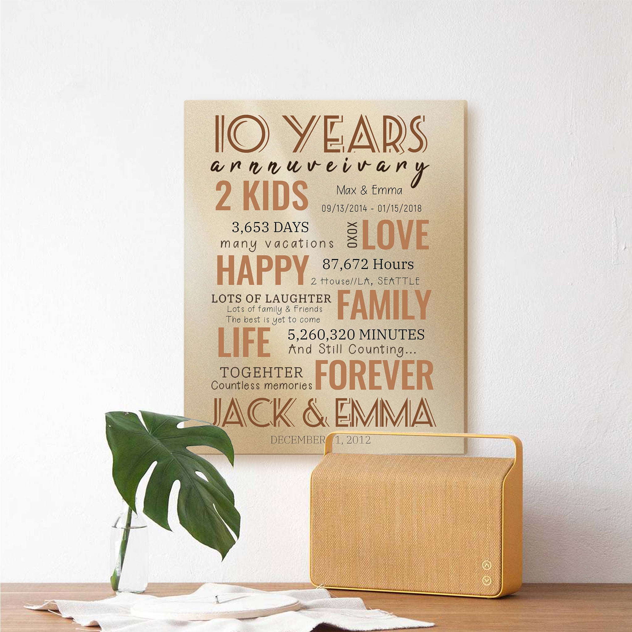 10 Year Milestone Anniversary - Personalized Canvas Print Anniversary Gifts