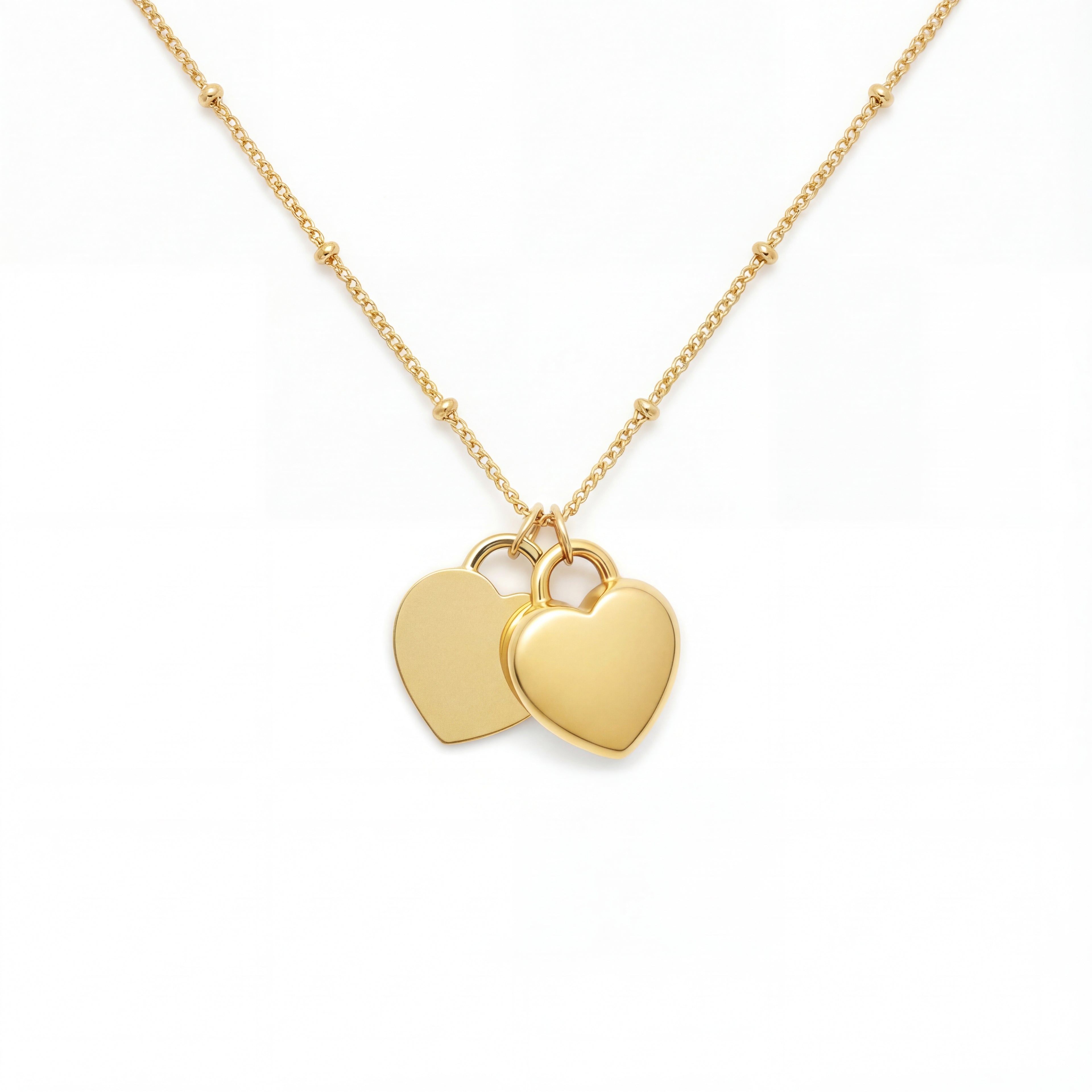 Heart Urn Necklace — Personalized 14K Gold–Plated Double Heart Cremation Pendant