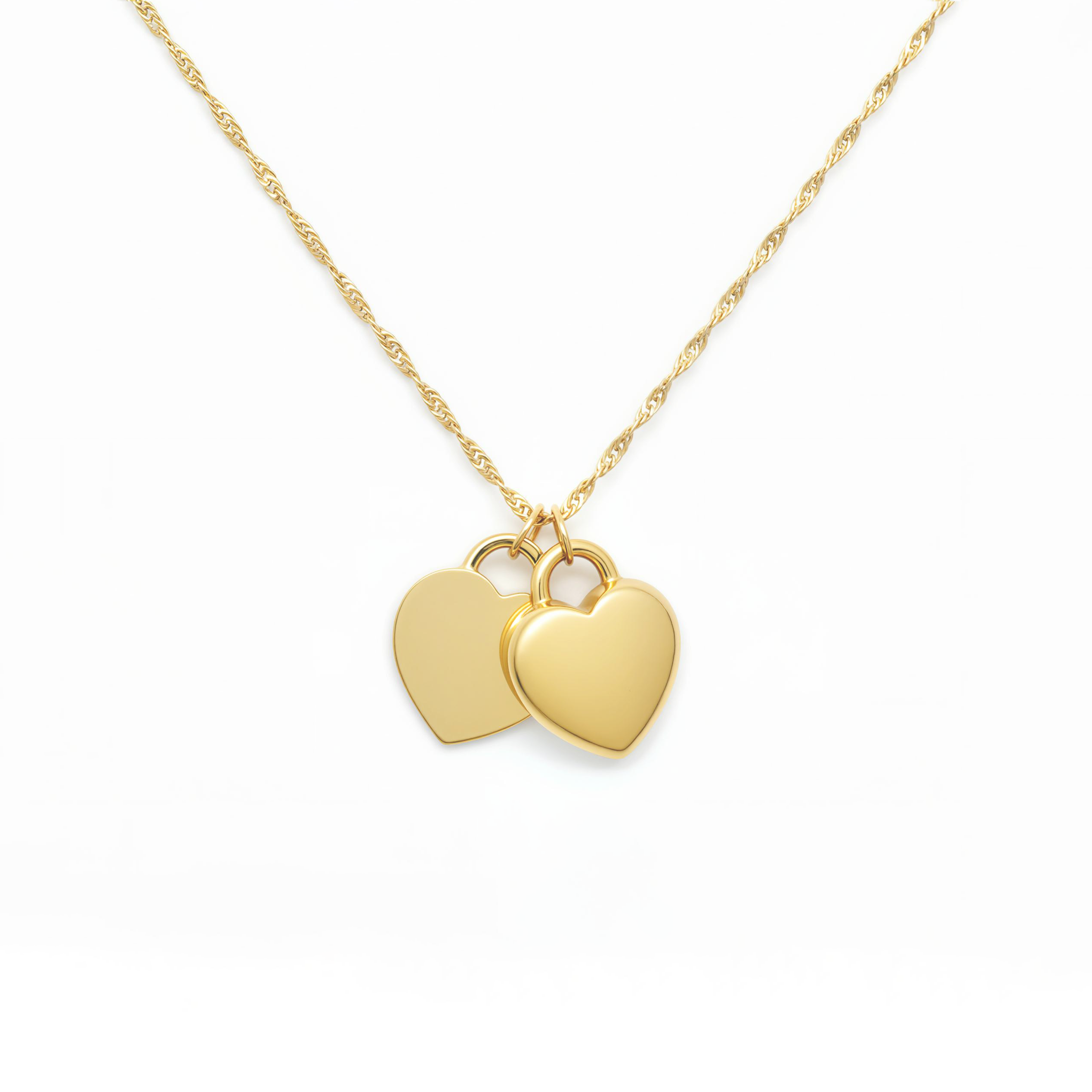 Heart Urn Necklace — Personalized 14K Gold–Plated Double Heart Cremation Pendant