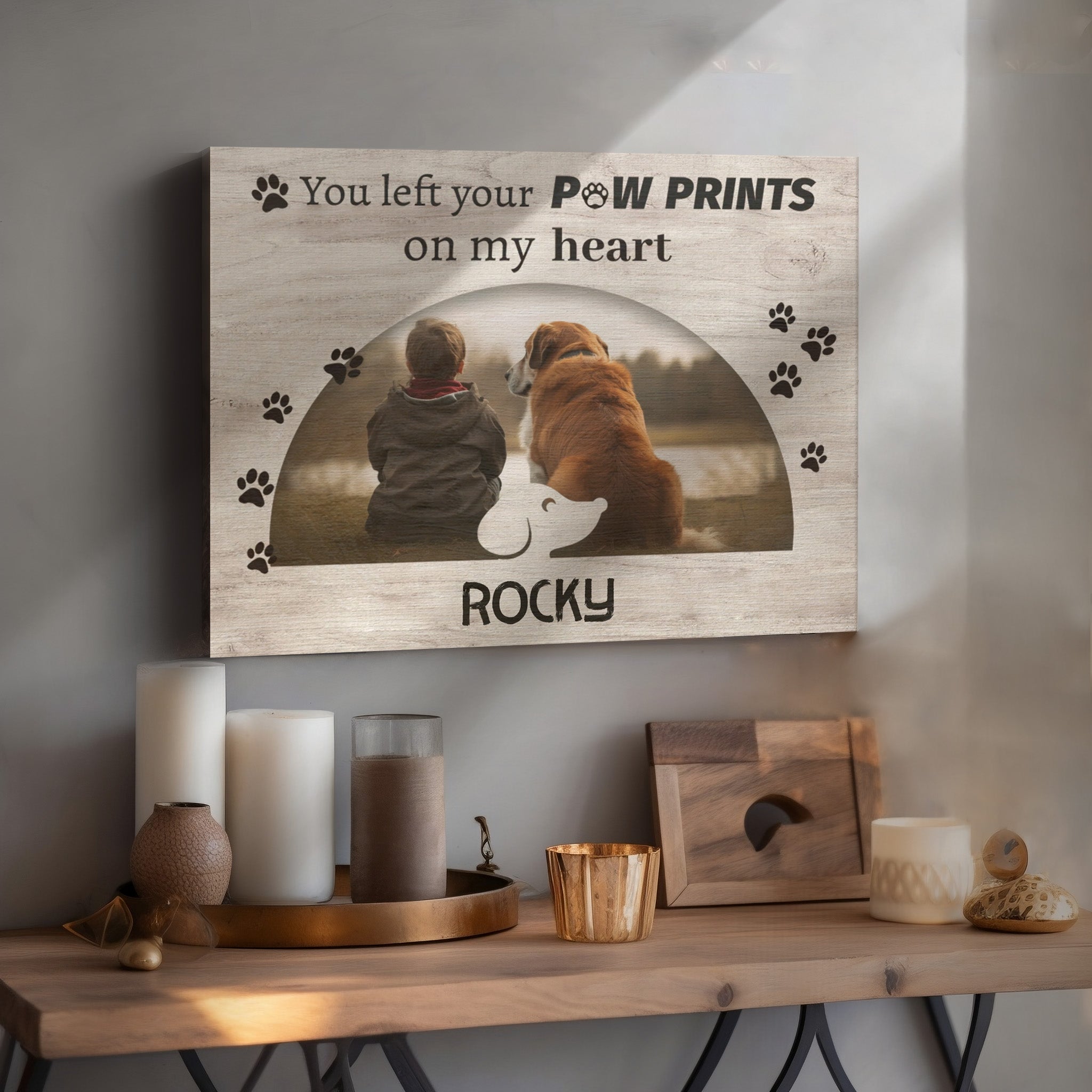 Left Your Paw Prints On My Heart - Personalized Canvas Print Pet Memorial