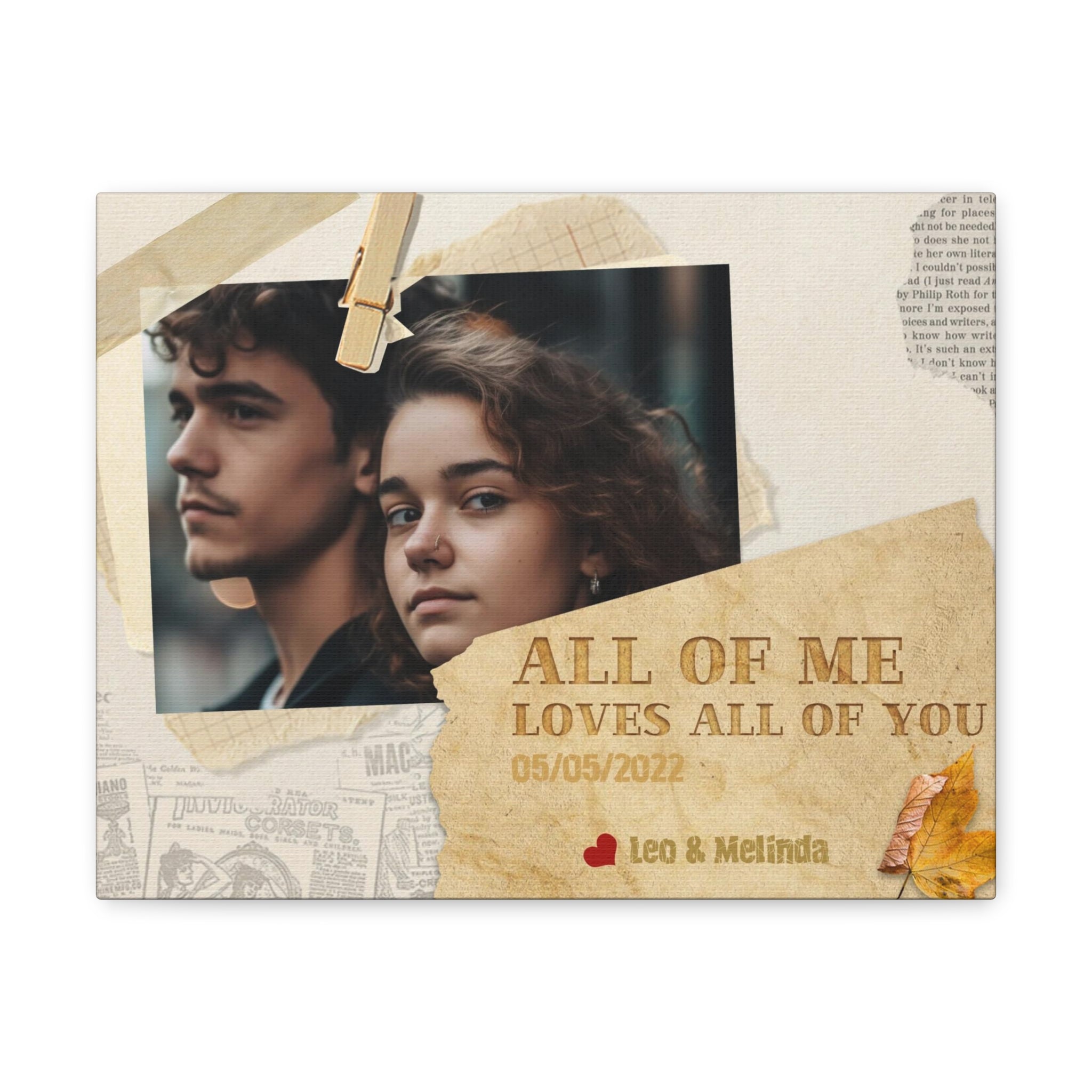 All Of Me Loves All Of You, Paper - Personalized Photo Canvas Print Anniversary Gifts