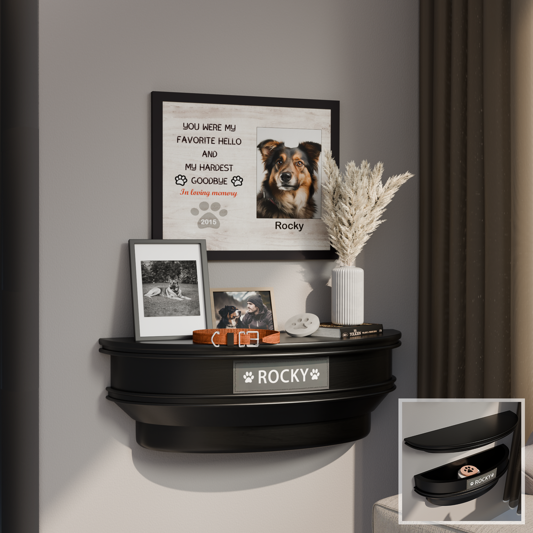Wall‑Mounted Pet Memorial Shelf with Storage Compartment