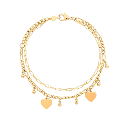 14K Gold Plated Double Layer Heart Bracelet - Engraved Family Name Bracelet