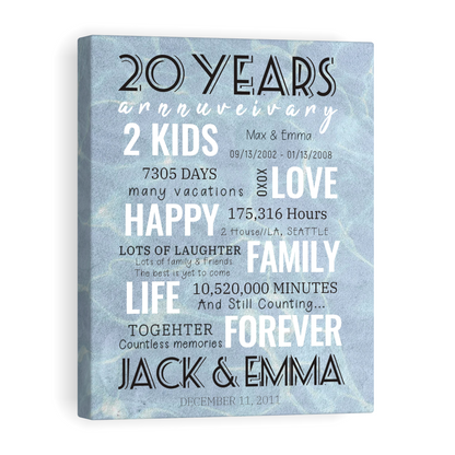 20 Year Milestone Anniversary - Personalized Canvas Print Anniversary Gifts