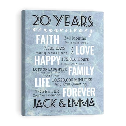 20 Year Milestone Anniversary - Personalized Canvas Print Anniversary Gifts