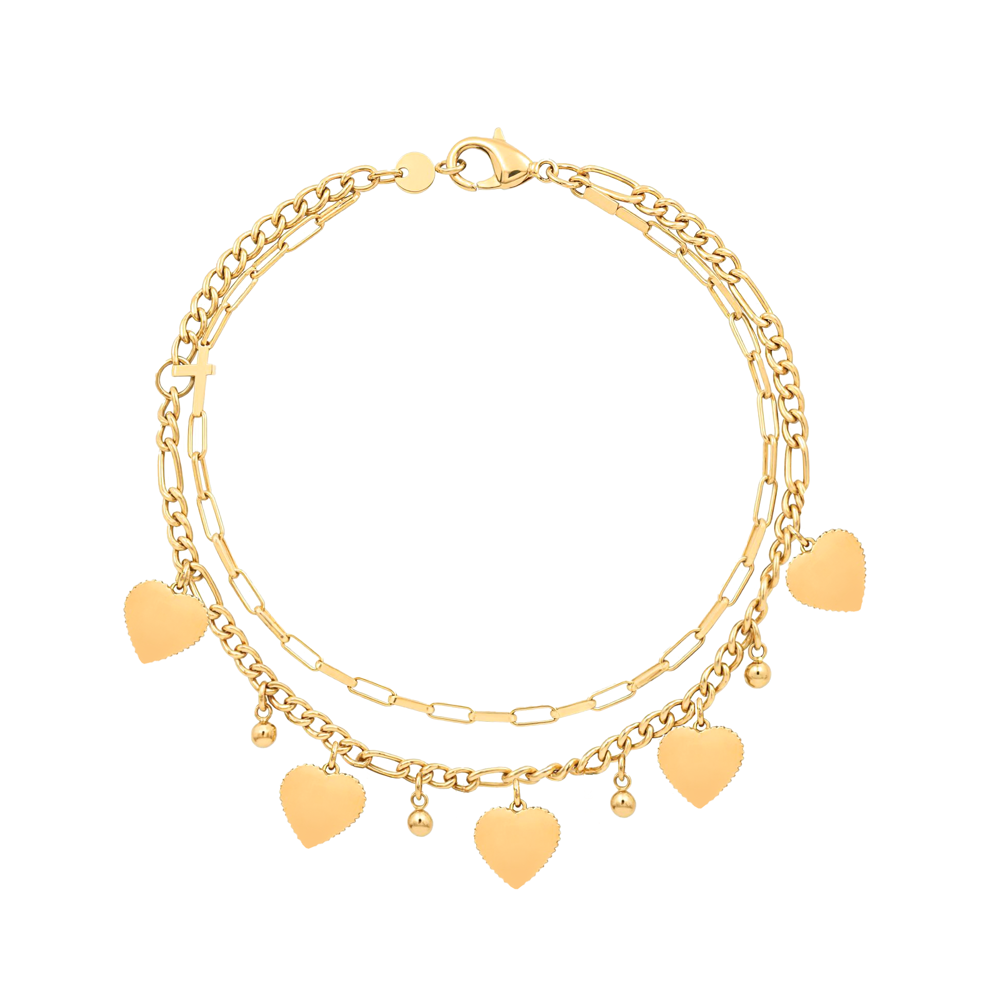 14K Gold Plated Double Layer Heart Bracelet - Engraved Family Name Bracelet