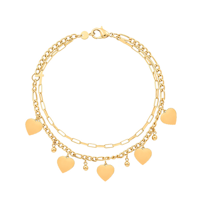 14K Gold Plated Double Layer Heart Bracelet - Engraved Family Name Bracelet