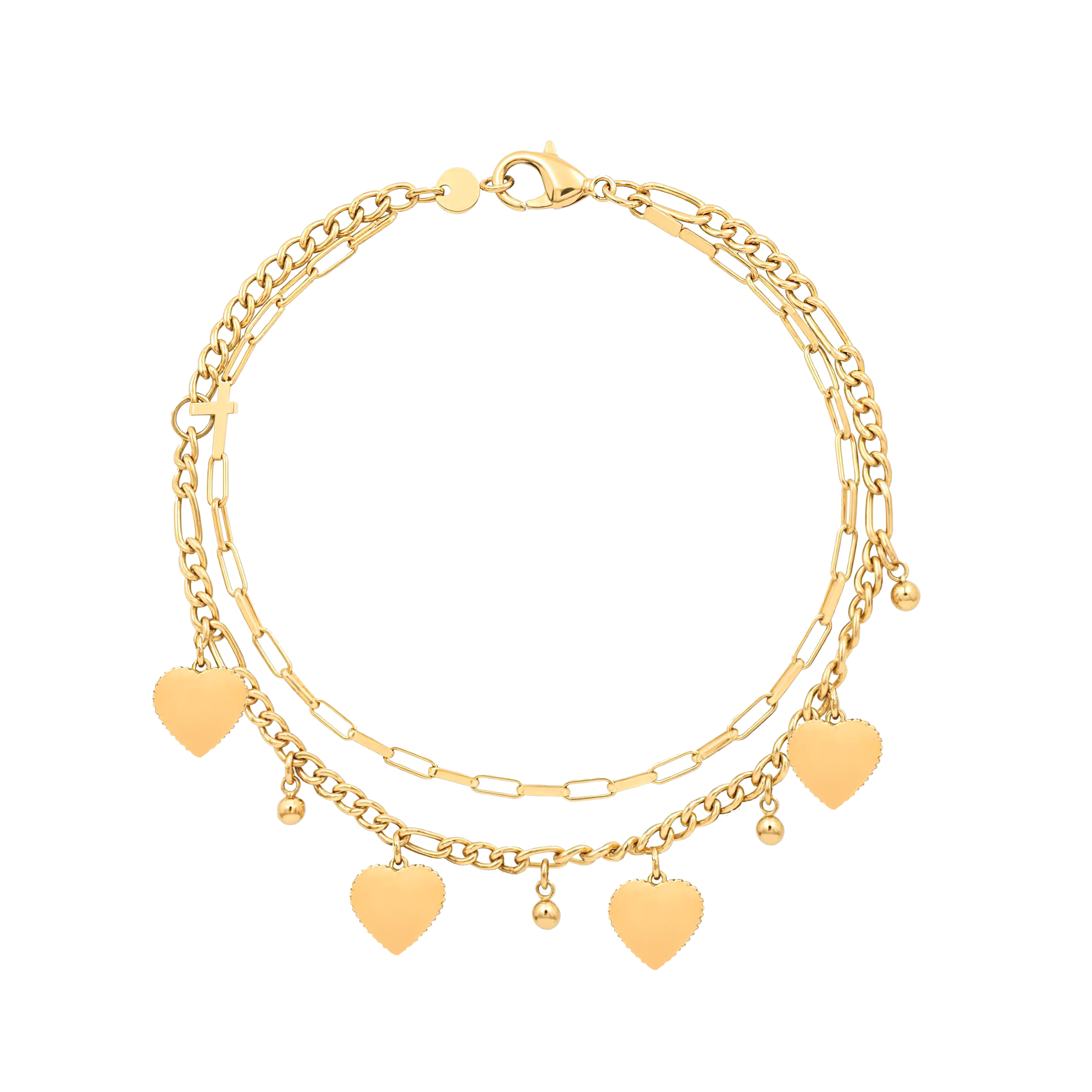 14K Gold Plated Double Layer Heart Bracelet - Engraved Family Name Bracelet