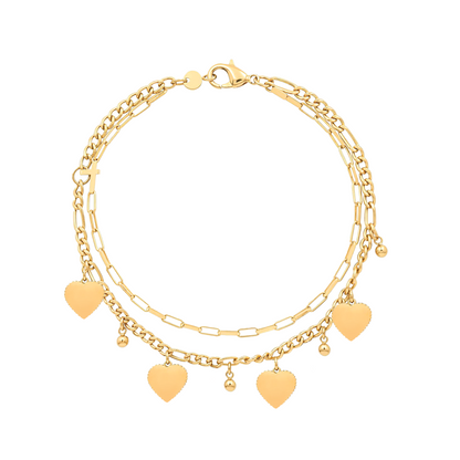 14K Gold Plated Double Layer Heart Bracelet - Engraved Family Name Bracelet