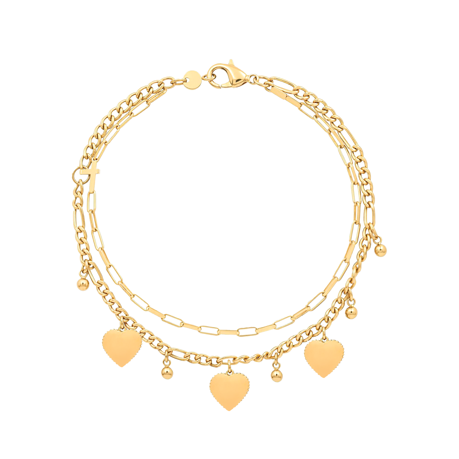 14K Gold Plated Double Layer Heart Bracelet - Engraved Family Name Bracelet