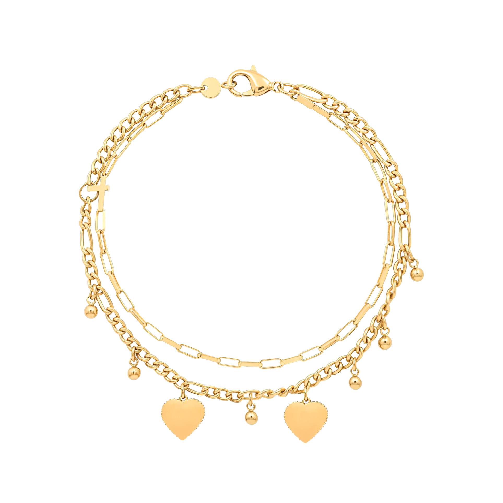14K Gold Plated Double Layer Heart Bracelet - Engraved Family Name Bracelet