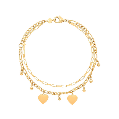 14K Gold Plated Double Layer Heart Bracelet - Engraved Family Name Bracelet