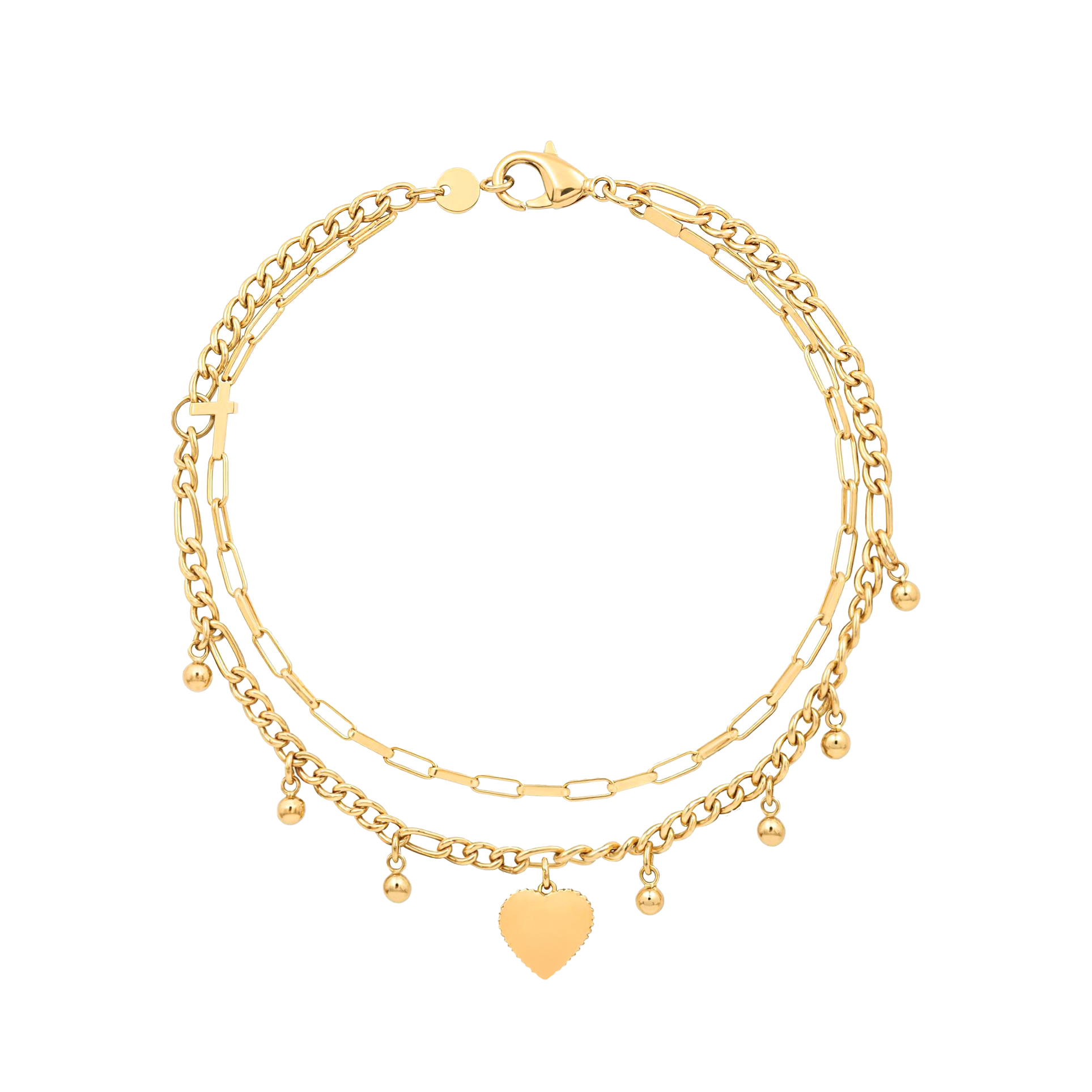 14K Gold Plated Double Layer Heart Bracelet - Engraved Family Name Bracelet