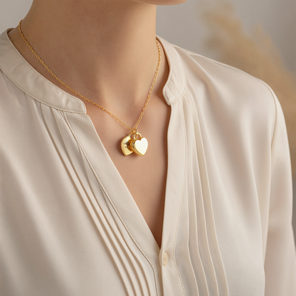 Heart Urn Necklace — Personalized 14K Gold–Plated Double Heart Cremation Pendant