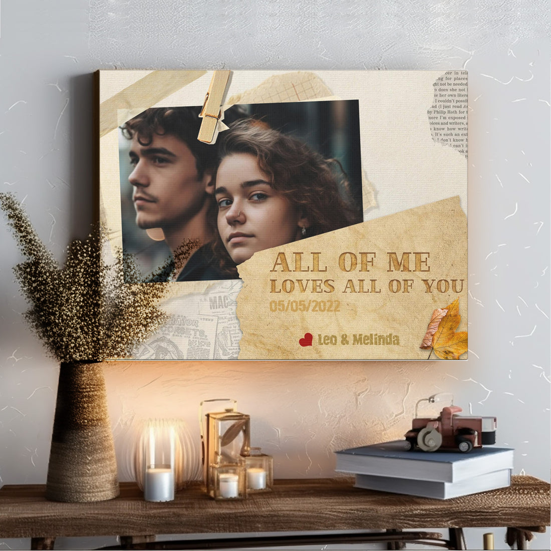 All Of Me Loves All Of You, Paper - Personalized Photo Canvas Print Anniversary Gifts