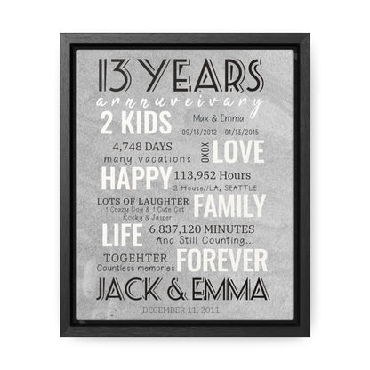 13 Year Milestone Anniversary - Personalized Canvas Print Anniversary Gifts