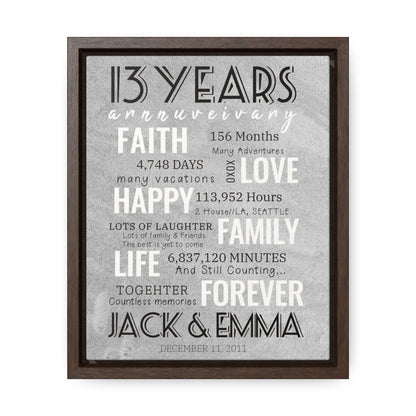 13 Year Milestone Anniversary - Personalized Canvas Print Anniversary Gifts