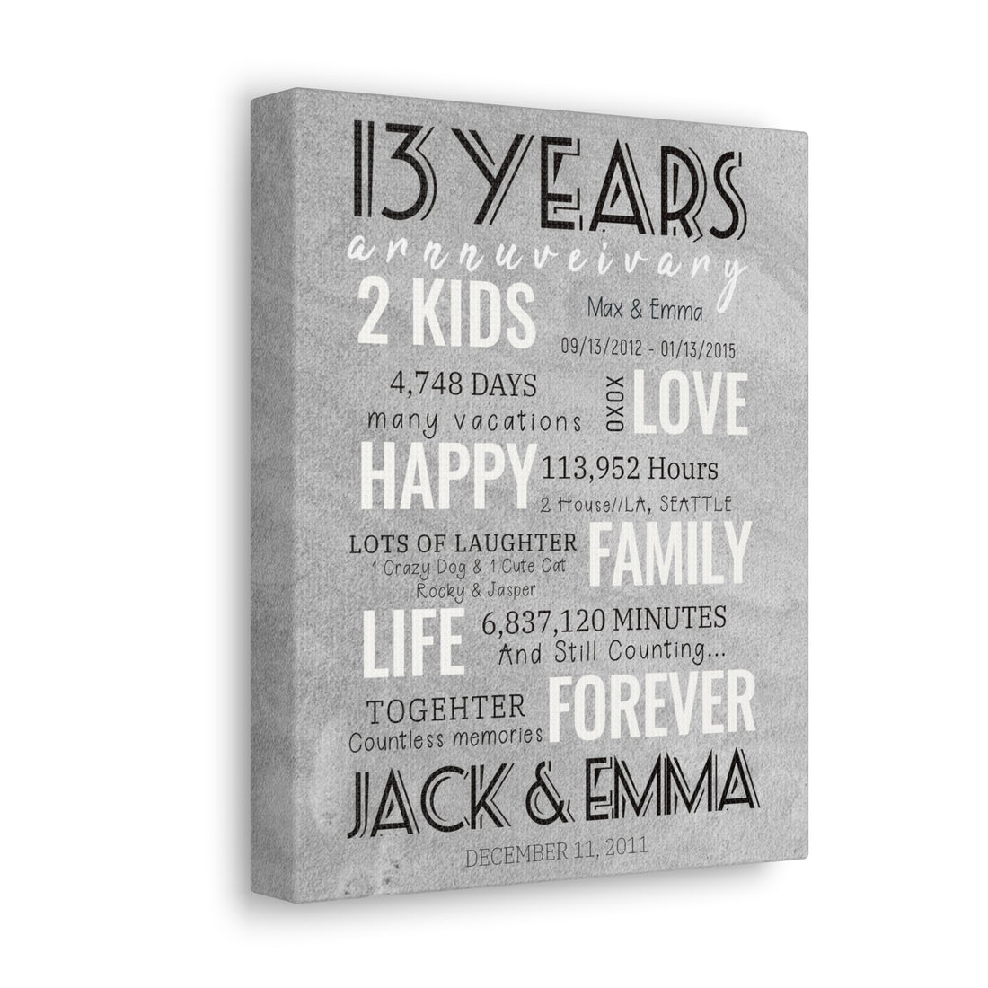 13 Year Milestone Anniversary - Personalized Canvas Print Anniversary Gifts